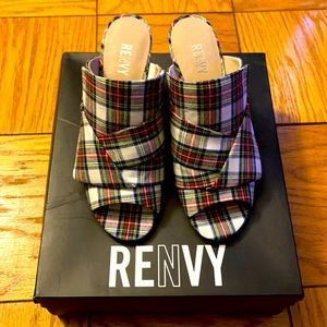 RENVY Block Heel Slip- On Sandals Tartan Plaid